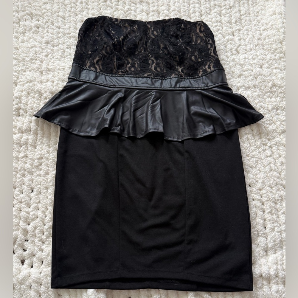 Torrid Black Strapless Lace and Faux Leather Dress